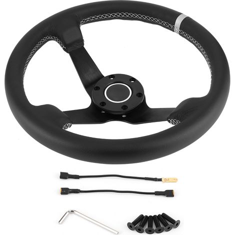 Volant de course SPARCO Style 6 trous, 350mm/14in, cuir noir, jante profonde, avec klaxon (1/5)
