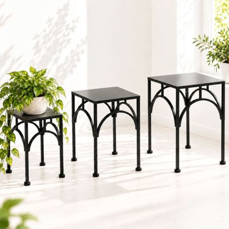 DanDiBo Tabouret pour fleurs Métal Noir Angulaire Support pour fleurs Table d'appoint 96449 Lot de 3 supports pour plantes Colonne pour fleurs Moderne Tabouret pour plantes (1/5)