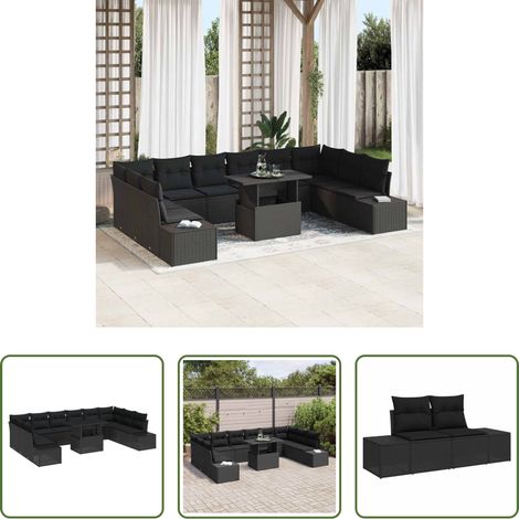 Mobilier extérieur - Ensemble de canapé de jardin 11 pcs Noir Poly rotin (1/5)
