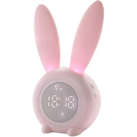 Radio-réveil, Réveil numérique LED à oreilles de lapin, Lampe de bureau sonore mignonne, Souris pour la maison, Rose (1/5)