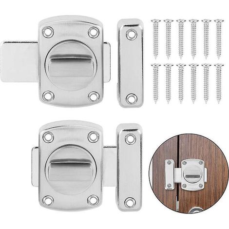 lot De 2 Loquet Argent De Porte Rotatif En Alliage De Zinc Serrure Porte Interieure Avec 12 Vis Pour Chambre Bureau Salle De Bain (1/5)