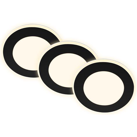 Lot de 3 spots encastrables LED 230V avec fonction veilleuse, surfaces et anneaux commutables séparément, fonction mémoire, spot LED, spots de plafond, spots encastrables, 93x30mm, noir (1/5)