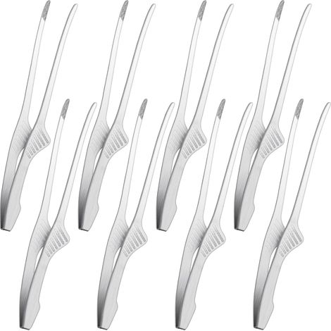 Pinzas para barbacoa antideslizantes de 8 piezas - Utensilios de cocina de acero inoxidable - Pinzas para servir alimentos - Ensaladas - Camping - Barbacoa - Buffet - 8 piezas (1/5)