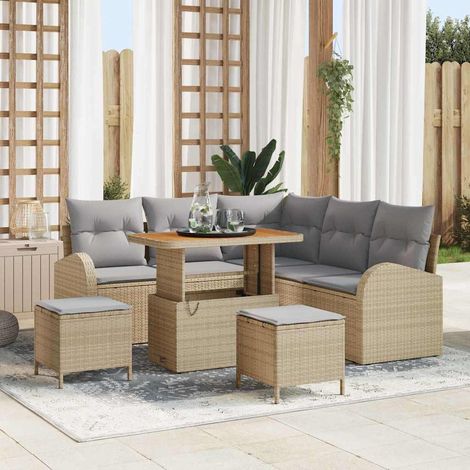 Garten-Sofa-Set mit Kissen 8 pcs Beige und Hellgrau