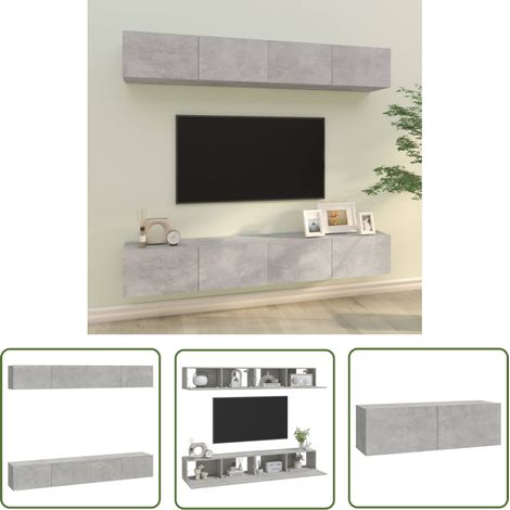 The Living Store Meubles TV muraux 4 pcs Gris béton 100x30x30 cm - Meuble Tv Mural - Armoire Tv Murale - Support Tv - Unité Tv - Meuble Gris (1/5)