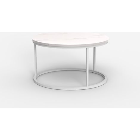 Tavolino da salotto rotondo 80cm effetto marmo contemporaneo Ossidiana - Bianco