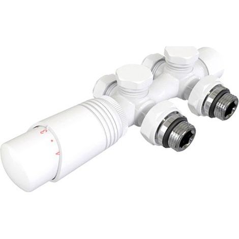 Raccords de robinetterie pour radiateur multibloc, accessoires de chauffage pour bloc de robinetterie, conception en angle et à passage direct 50 mm, avec thermostat (pour tuyaux 15 mm + 16 mm G1/2",