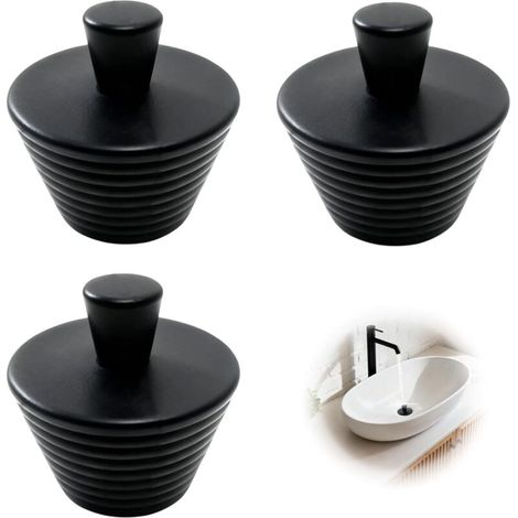 3er-Set universelle Silikon-Abflussstopfen für Badewanne, Küche, Dusche und Waschbecken – Schwarz (1/5)