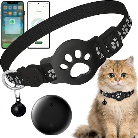 Pour Collier Airtag pour Chien Apple, Collier Chat airtag étanches,étui Airtag en Silicone Souple pour Chiens et Chats,Colliers d'animal de, Noir