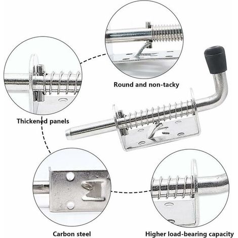 2Pièces Verrou à Ressort en Acier Inoxydable, Loquet de Porte pour Abri de Jardin, Targette Renforcée avec Boulon à Ressort, Serrure de Porte de Garage ou Cave (1/5)
