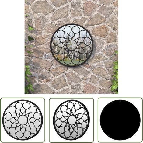 The Living Store Miroir de jardin Noir 60x3 cm Fer Rond utilisation extérieure - Miroir De Jardin - Miroir Rond - Décoration Exterieure - Miroir Design - Miroir Mural
