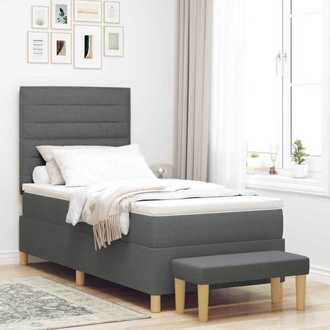 vidaXL Lit à ressorts avec coussin Gris foncé 200 x 90 cm tissu (1/5)