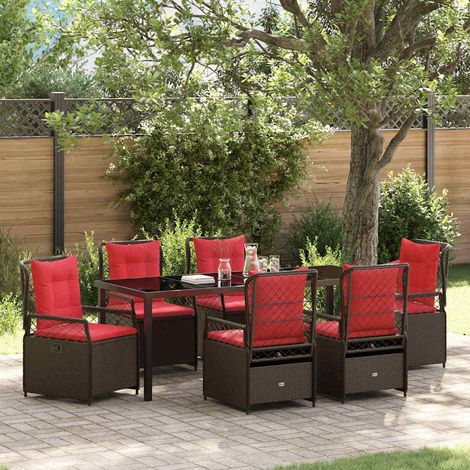 Garten Essgruppe 7 pcs Braun Poly-Rattan