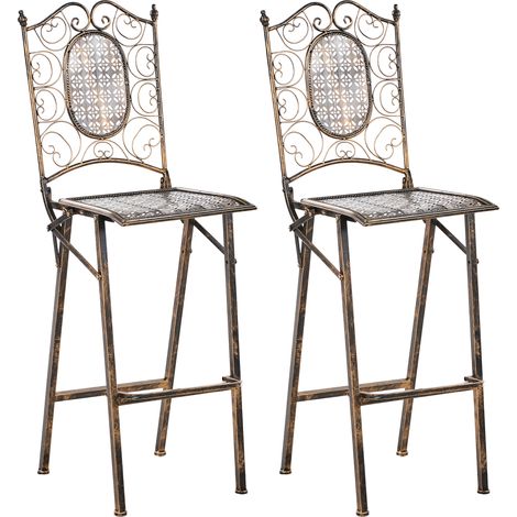 Conjunto de 2 sillas de bar para jardín exterior plegables de metal envejecido chic negro Bormio (1/5)