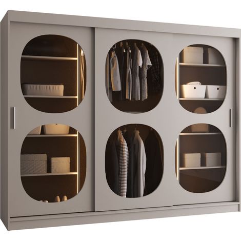 Armario Hartford 533, Cachemira, 200x250x62cm, Puertas de armario: Correderas, Número de estantes: 9, LED (1/5)