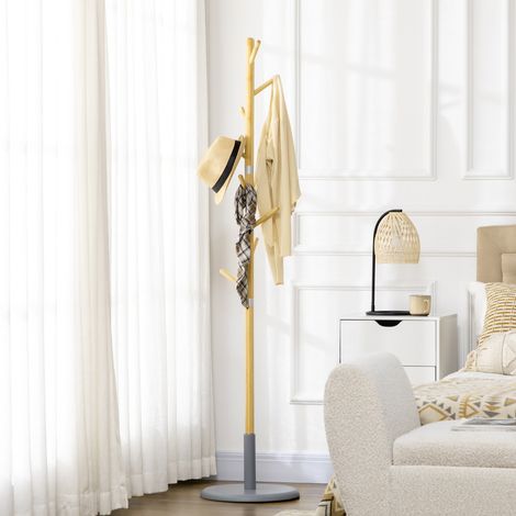 Portemanteau sur pied portant à vêtements vestiaire 8 patères meuble d'entrée pour vêtements chapeaux entrée (1/5)