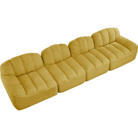 Canapé modulaire 4 places, forme coquillage, canapé sans armature en mousse haute densité 32D, assise profonde, idéal pour le salon, tissu doux, jaune (1/5)