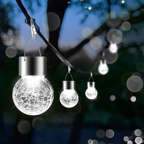 Lot De 6 Lampes Solaires À Suspendre Pour Extérieur, Lanterne Solaire Étanche Avec Poignée Et Clip, Boules Décoratives En Verre Fissuré Pour Décoration De Noël, Arbre, Cour, Jardin