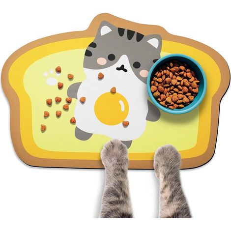 Tapis de sol absorbant pour gamelle d'eau et nourriture pour chat, jaune. (1/5)