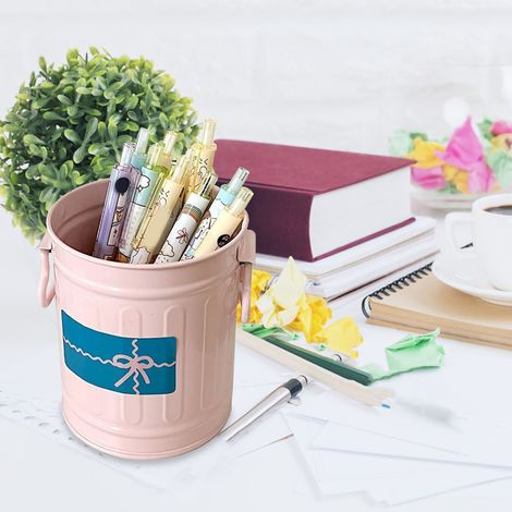 Porte-stylo en métal grande capacité, mignon et pratique, idéal pour le bureau, les études ou la salle de classe. Rose, taille unique. (1/5)