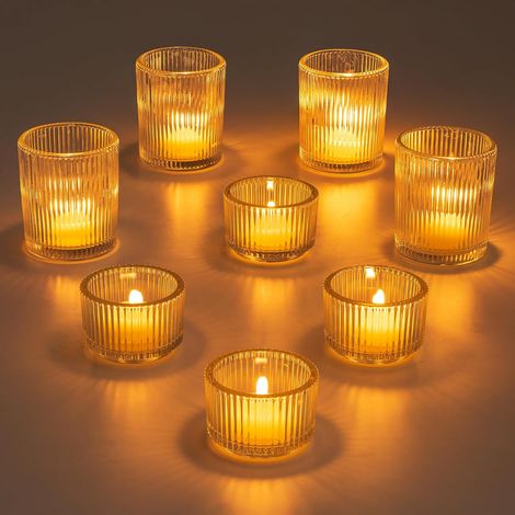 Bougeoirs en Verre Transparents - Lot De 8 Nervurés pour Table à Manger, Petits et Chics pour Mariage (1/5)