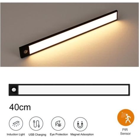 Lampe de Meuble - LED Capteur De Mouvement - Cabinet LED 40cm - Noir Lumière Jaune (1/4)