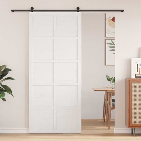 vidaXL Porte de grange Blanc 90 x 2,5 x 208 cm Bois de pin massif