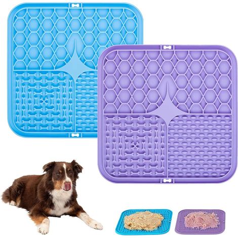 Lot de 2 Tapis de Lechage Chien avec Ventouses, Soulage l'Anxiété, Gamelle Anti Glouton, Facile à Nettoyer, pour Bain et Toilettage, Améliore l’Hygiène Bucco-Dentaire, 15cm (1/5)