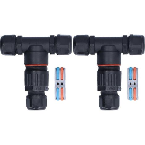 2 Stück wasserdichte 3-Wege-Anschlussdose mit T-förmigem Kabelverbinder für Außenfluter (2 Eingänge, 2 Ausgänge)