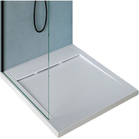 BERNSTEIN - Receveur de douche fonte minérale, Bac à douche antidérapant Salle de bain, Pente écoulement et évacuation, Bords surelevés Blanc mat, Avec système d'évacuation Dallmer Orio, 100x80cm
