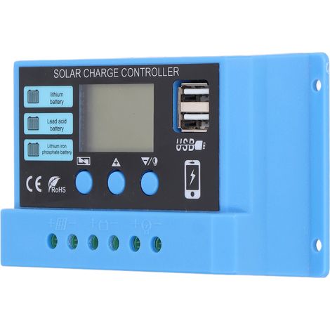 Régulateur de charge solaire 20A avec sortie double USB, accessoire de contrôle PWM pour recharge photovoltaïque (1/5)
