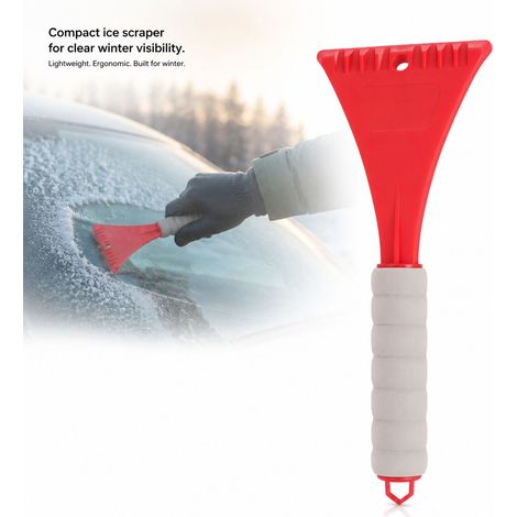 Raschietto per il ghiaccio con impugnatura ergonomica in EVA, angoli arrotondati per la massima sicurezza, portatile, ideale per parabrezza di veicoli, per uso esterno, neve, colore rosso, 27 cm. (1/5)