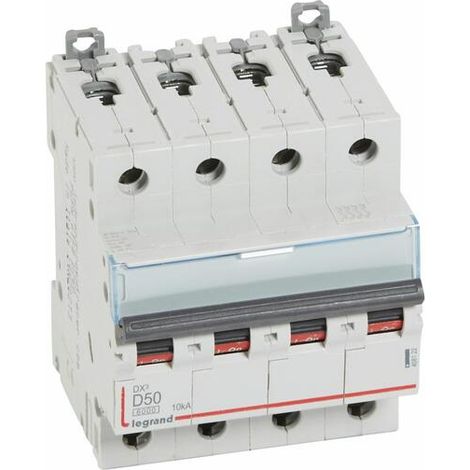 Disjoncteur DX³6000 10kA arrivée haute et départ bas à vis 4P 400 - 50A - courbe D - pour peigne HX³ traditionnel - LEGRAND