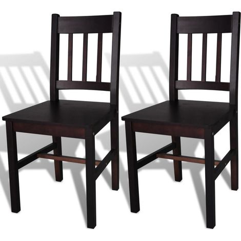 Conjunto de 2 sillas de cocina comedor de diseño clásico en madera de pino marrón oscuro CDS020689