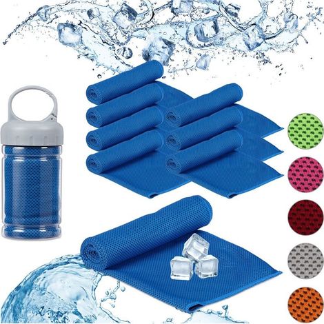 Serviette de plage rafraîchissante lot de 8 Microfibres 90 x 30 cm Tissu absorbant pour sport et yoga Couleur bleu (1/5)