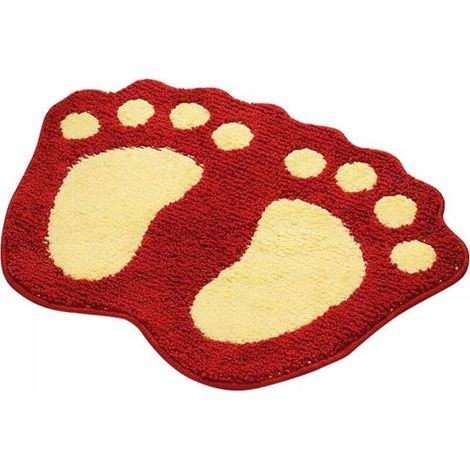Tapis de bain antidérapant, séchage rapide, absorbant l'eau, pour chambre, cuisine, couloir, entrée, coton, rouge, taille M (60 x 40 cm) (1/5)