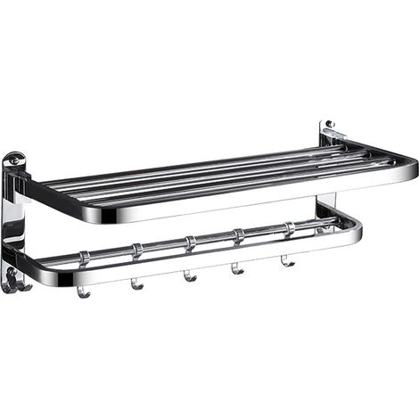 Toallero doble plegable de pared con ganchos, fabricado en acero inoxidable 304 – toallero autoadhesivo sin necesidad de taladrar para el baño. (1/5)