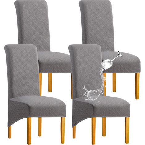 Housses de Chaise 4pcs Diamond Lattice Stretch Imperméable XL Gris Clair (1/5)