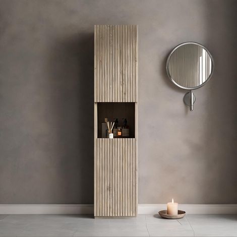 Armoire de toilette étroite sur pied 160 cm 2 portes en plywood (1/5)