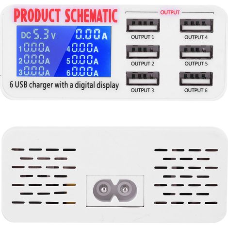 Station de charge USB 6 ports 6 A avec écran LCD 100-240 V (prise UE)
