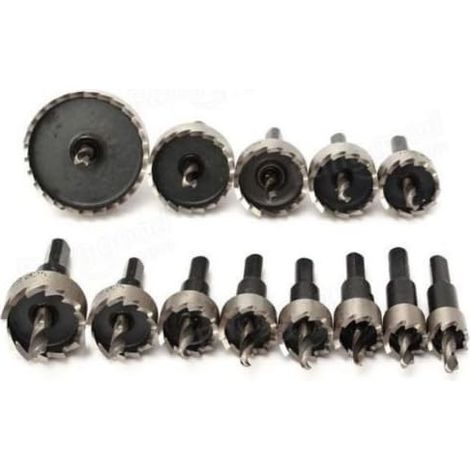 Juego de 13 brocas de corona para metal (16–53 mm) — Kit de herramientas de corte de acero de tungsteno para acero inoxidable, chapa de hierro, cobre y madera.