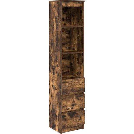 Buffet,Bahut,Meuble de Rangement haut chêne fumé 37,5x35x180 cm bois d'ingénierie CFW10338 (1/5)