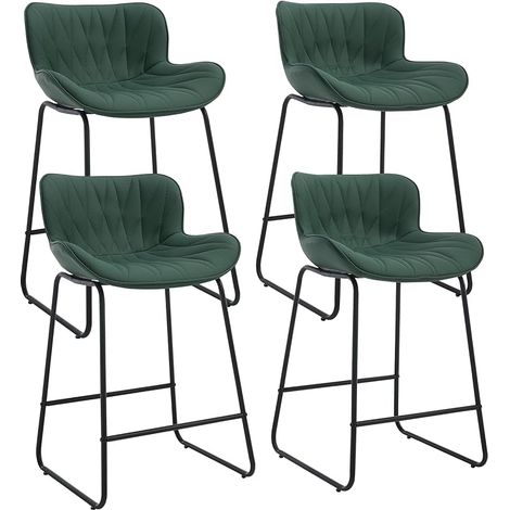 Wahson Sgabelli bar Set di 4, Moderna Sedia da Cucina in Ecopelle, Sgabello da Bar con Schienale e Gambe in Metallo, Verde (1/5)