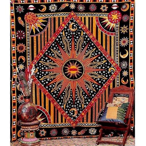 Tapisserie indienne Tarot Ouija Mandala, tapisserie hippie psychédélique en macramé, tenture murale soleil et lune, décoration bohème, couverture de tête de lit, pique-nique