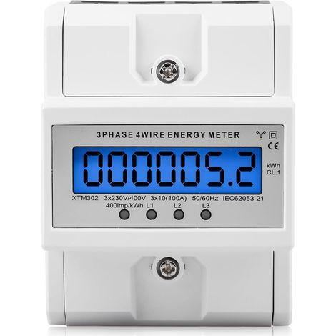 Compteur d'électricité triphasé 4 fils, compteur triphasé 3X10100A, compteur d'électricité numérique LCD compteur intermédiaire courant rail DIN (1/5)