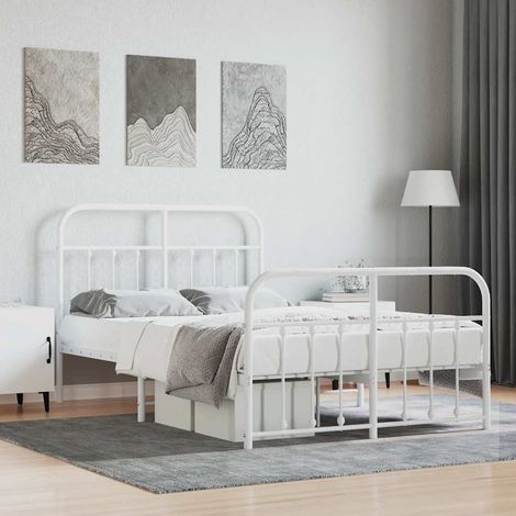 Cadre de lit métal sans matelas et pied de lit blanc 120x200 cm (1/5)