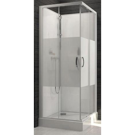 Cabine de douche à portes coulissantes d'accès d'angle 80x80 cm vitrage sérigraphié H 202cm - Leda