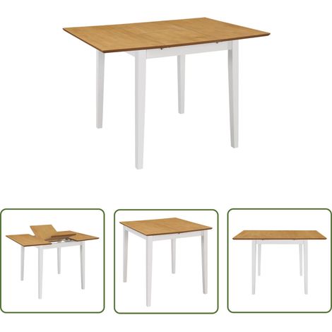 The Living Store Table à manger extensible Blanc (80-120)x80x74 cm MDF - Table À Manger - Table Extensible - Table Ronde - Table Blanche - Mobilier Salle À Manger (1/5)