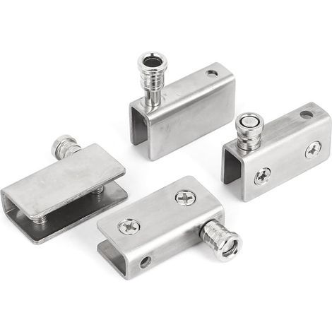 Furniture hinge, stainless steel glass hinge clamp, 5mm-8mm thickness, silver tone, 4 pieces