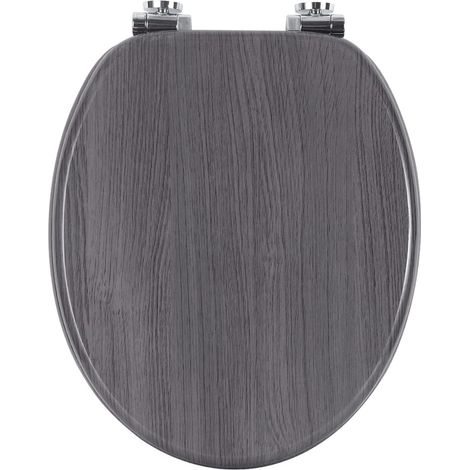 WOLTU WC-Sitz Toilettensitz mit Absenkautomatik, MDF Holzkern, Softclose Scharnier, Antibakteriell, Desgin Décor, Schwarz Holzmaserung